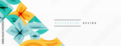 Abstract geometric background with shapes, featuring circular and rounded elements. Bold contrast, smooth gradients, dynamic composition, futuristic style