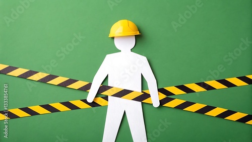 Human Figure Cut-out with Yellow Safety Helmet and Caution Tape  - Do not entrance