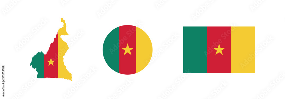 
Vector Cameroon National Flag icon collection. Set of Cameroon Flag Icons in Various Shapes.