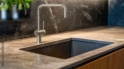 Kitchen sink area modern contemporary style decoration workplace close up pantry home interior design detail set of clean