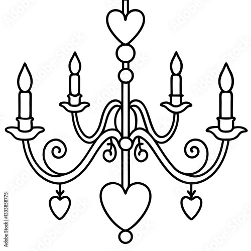 Chandelier with heart decorations outline