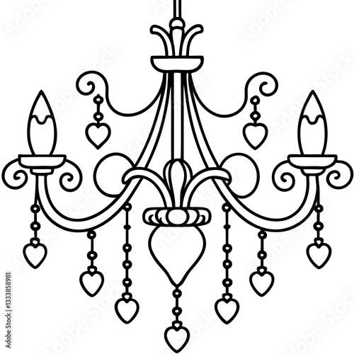 Chandelier with heart decorations outline