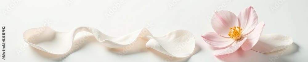 Delicate onagre flower petals unfurl on a pure white background, garden, petals, delicate Delicate onagre flower petals unfurl on a pure white background, garden, petals, delicate