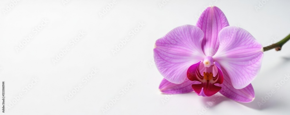 Delicate orchid bloom on a pristine white background, flower arrangement, petals Delicate orchid bloom on a pristine white background, flower arrangement, petals