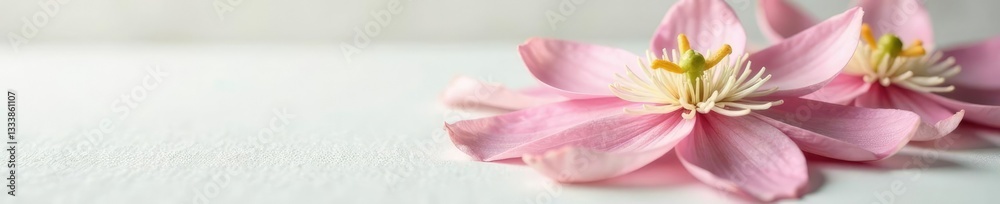 Delicate passiflora petals on a soft white surface, petal, detail Delicate passiflora petals on a soft white surface, petal, detail