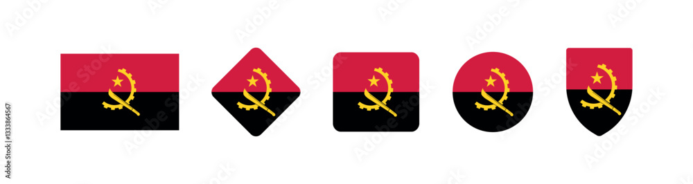 Vector Angola National Flag icon collection. Set of Angola Flag Icons in Various Shapes. Vector Angola National Flag icon collection. Set of Angola Flag Icons in Various Shapes.