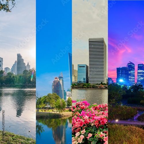 Collage of photos of Bangkok city parks