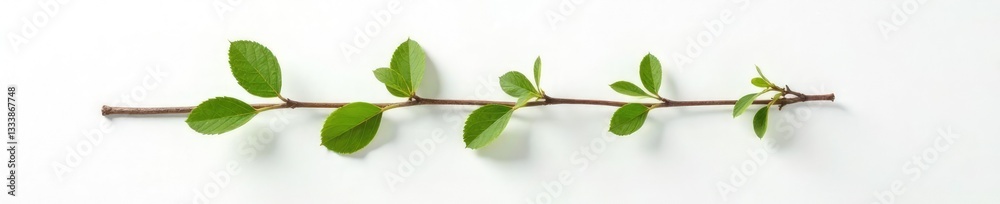 Fototapeta premium Single isolated branch on white background with subtle cracks, texture, nature, minimalist