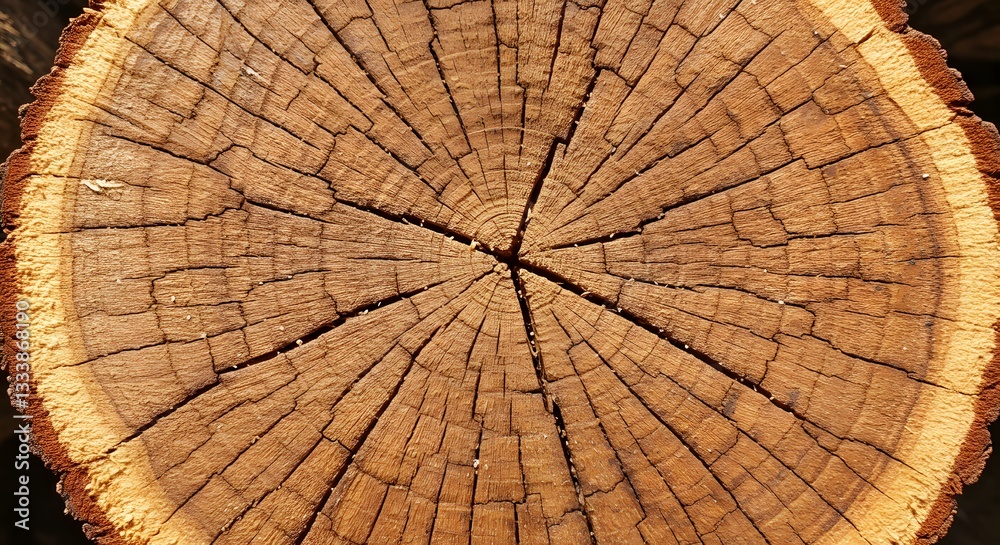 Fototapeta premium Close-Up of Tree Trunk Showing Annual Growth Rings in Natural Sunlight
