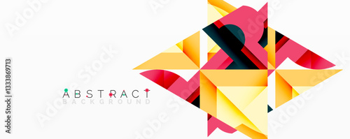 Abstract geometric artwork with interwoven angular and curved shapes, dynamic composition with smooth gradients and bold contrasts