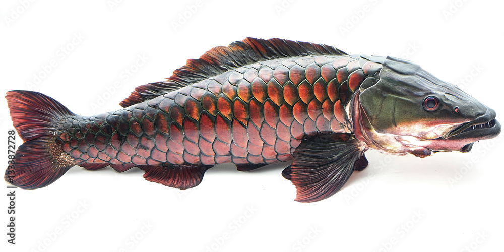 Fototapeta premium Arapaima fish with vibrant scales on white background