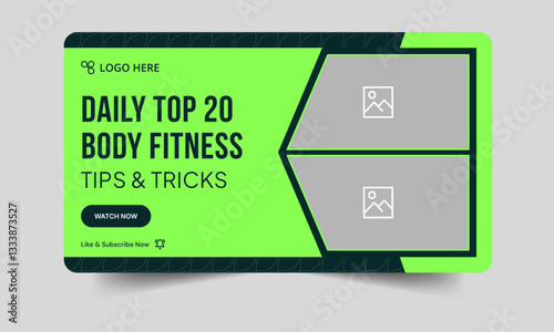 Trendy fitness thumbnail design, body fitness and yoga training tips and tricks video cover banner design, fitness gym class techniques video thumbnail design