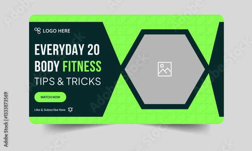 Daily fitness tips and tricks video thumbnail banner design, workout techniques cover banner, yoga and meditation training concept banner, fully customizable vector eps 10 file format