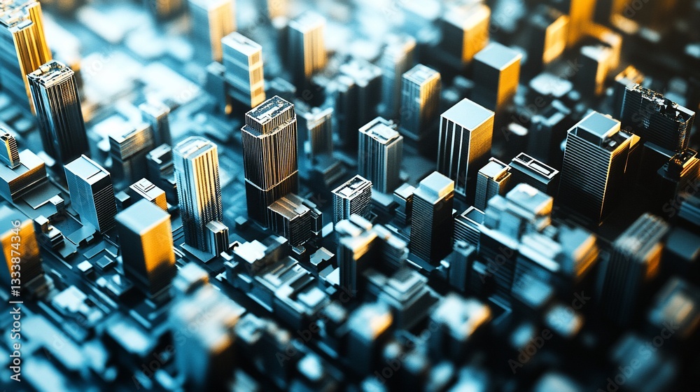 Stylized aerial cityscape rendering with futuristic modern architecture Stylized aerial cityscape rendering with futuristic modern architecture