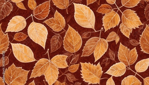 Falling Leaves Pattern with Autumnal Brown and Orange Tones