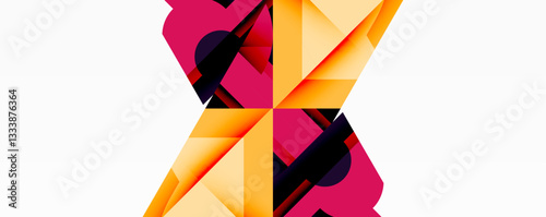 Abstract geometric artwork with interwoven angular and curved shapes, dynamic composition with smooth gradients and bold contrasts