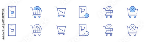 Shopping cart icon set in two styles, Duotone and Thin Line style. Editable stroke. online shopping, shopping cart, shopping, delete item