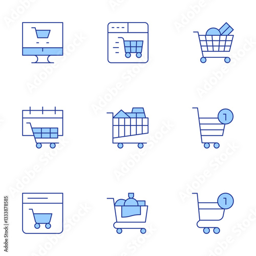 Shopping cart icons set. Line Duotone style, editable stroke. shopping, online shop, online shopping, shopping cart