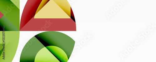 Abstract geometric artwork with interwoven angular and curved shapes, dynamic composition with smooth gradients and bold contrasts