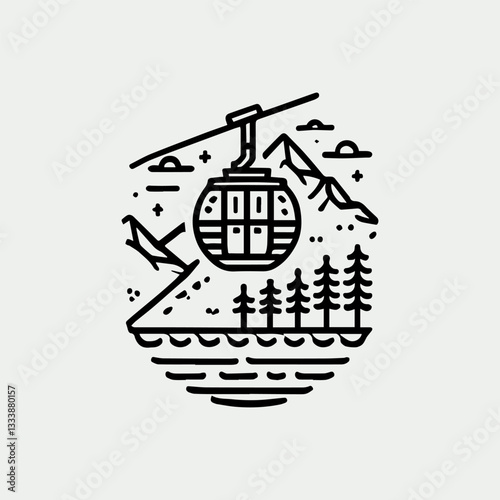 Minimalist vintage cable car gondola logo vector illustration for travel branding
