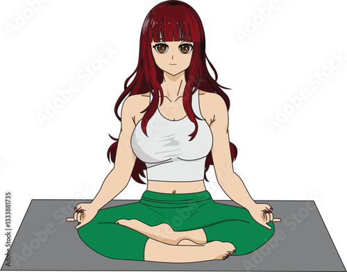 Anime Girl Doing Easy Pose Yoga Sukhasana Vector