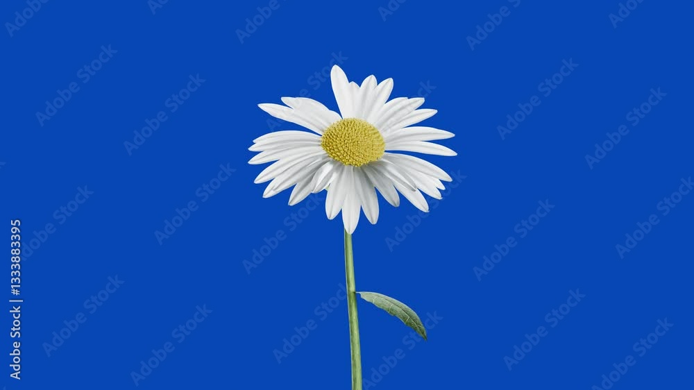 daisy flower bloom animation on blue screen background