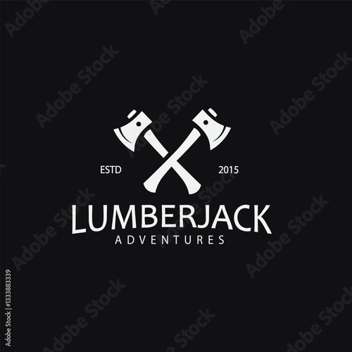 Crossed axes lumberjack isolated logo design vector illustration