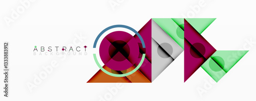 Geometric abstract design with layered triangles, circles, and gradients, forming a structured pattern with sharp contrasts and depth