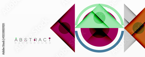 Geometric abstract design with layered triangles, circles, and gradients, forming a structured pattern with sharp contrasts and depth