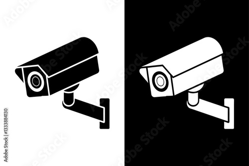 Minimalist CCTV Camera Icon High-Quality Black & White Silhouette.