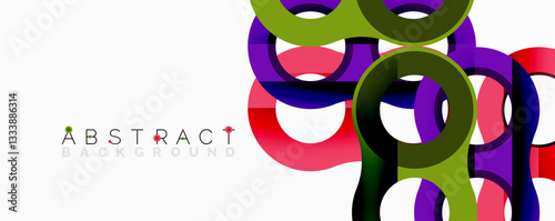 Abstract circle element composition with overlapping circular and tubular shapes featuring smooth gradients, transparency effects, and dynamic layering