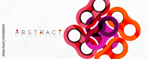 Abstract geometric pattern with interlocking circular and tubular shapes featuring smooth gradients, sharp contrasts, and dynamic layering
