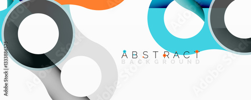 Abstract circle element composition with overlapping circular and tubular shapes featuring smooth gradients, transparency effects, and dynamic layering