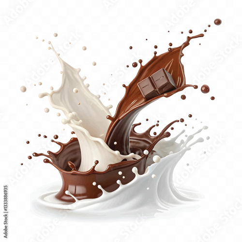 abstract 3d milk and chocolate splash isolated on white background