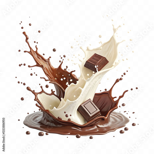 abstract 3d milk and chocolate splash isolated on white background