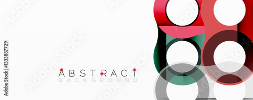 Abstract circle element composition with overlapping circular and tubular shapes featuring smooth gradients, transparency effects, and dynamic layering