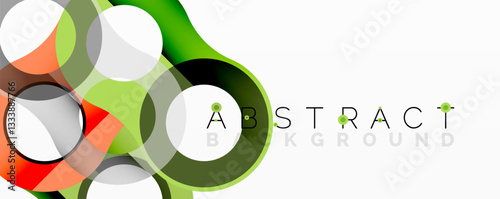 Abstract circle element composition with overlapping circular and tubular shapes featuring smooth gradients, transparency effects, and dynamic layering