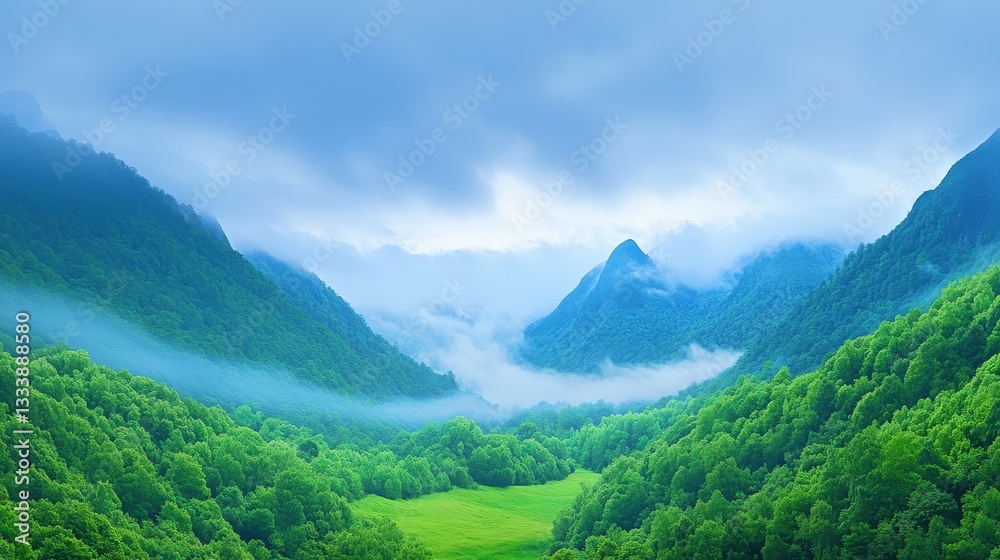A serene mountain landscape featuring lush greenery, misty valleys, and a cloudy sky, evoking a sense of tranquility and natural beauty. A serene mountain landscape featuring lush greenery, misty valleys, and a cloudy sky, evoking a sense of tranquility and natural beauty.
