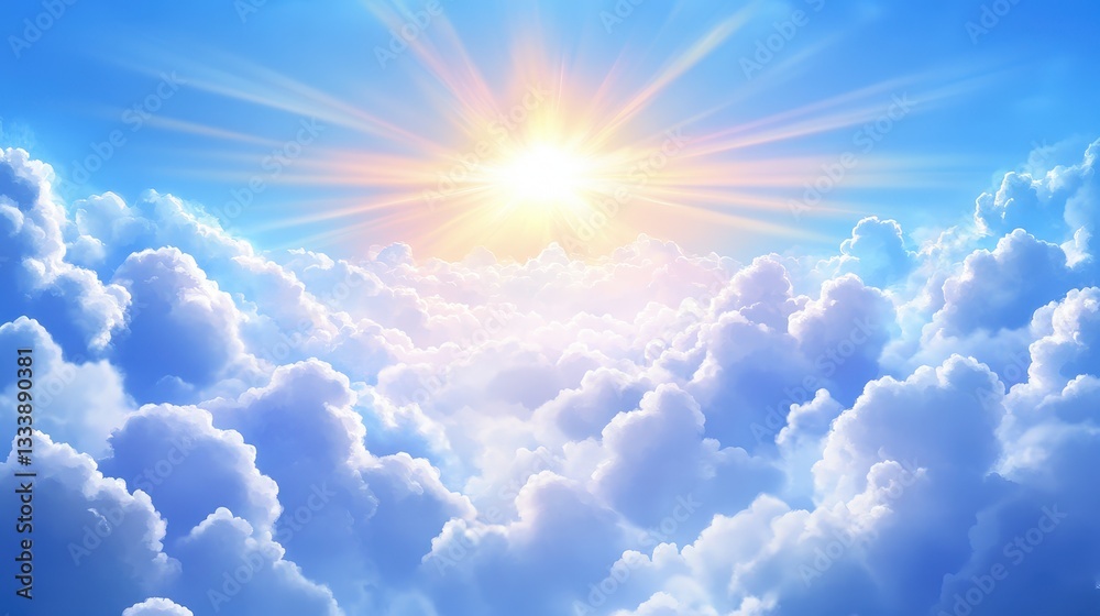 A vibrant sky with fluffy clouds illuminated by a radiant sun, creating a serene and uplifting atmosphere. A vibrant sky with fluffy clouds illuminated by a radiant sun, creating a serene and uplifting atmosphere.