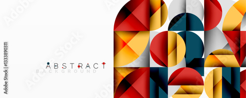 Abstract geometric artwork with overlapping circles and gradients, circle square triangle shapes background featuring sharp angular cuts, smooth shading, and structured layered composition
