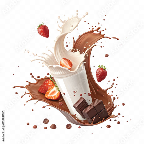 abstract 3d milk and chocolate splash isolated on white background