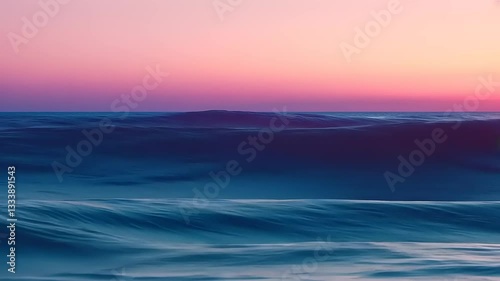 Serene ocean waves under a pastel sunset, reflecting soft colors, evoking tranquility and calmness