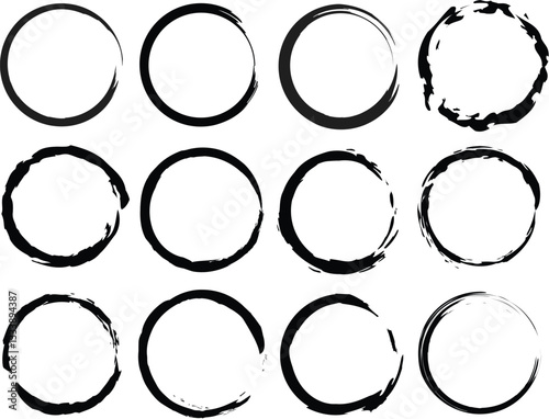 Brush circles set. brushstrokes rounded frame vector illustration.