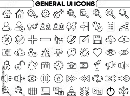 General UI Icons in Black Outline - Essential Vector Icon Pack for Websites & Apps
