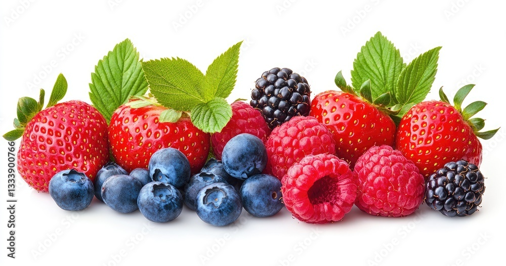 Fresh mixed berries arranged on white background Fresh mixed berries arranged on white background