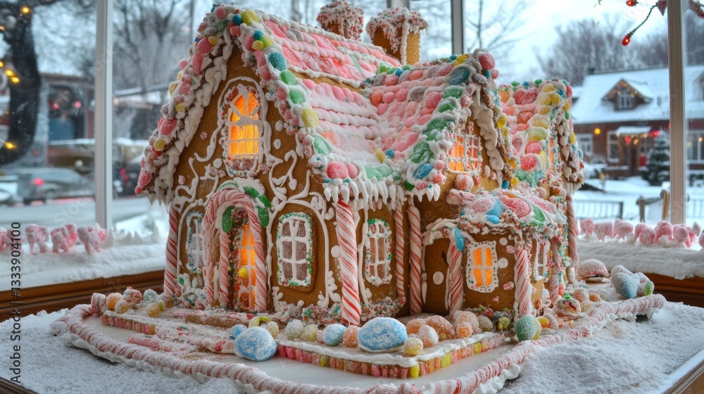 Fototapeta premium Elaborate Gingerbread House Winter Wonderland Display
