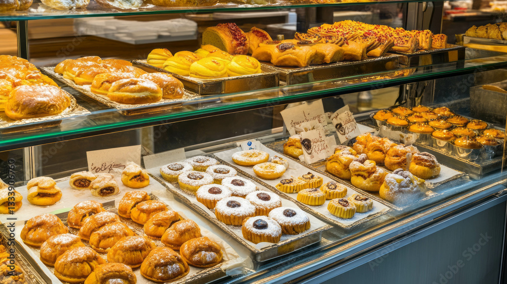 Vibrant indian bakery display with assorted sweets and pastries Vibrant indian bakery display with assorted sweets and pastries