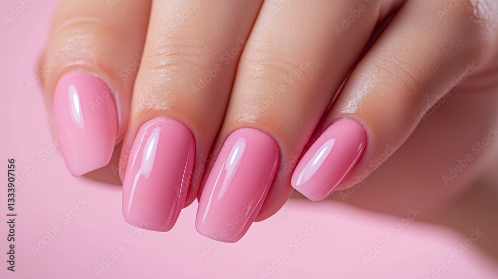 Elegant manicure close-up featuring glossy pink nail polish for beauty and fashion inspiration Elegant manicure close-up featuring glossy pink nail polish for beauty and fashion inspiration