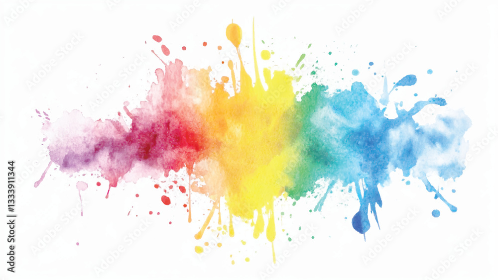 Fototapeta premium Watercolor background with a soft pastel color gradient. Abstract hand drawn watercolor texture for design, banner, poster and web site template. Soft pink, blue, purple, orange and yellow colors See 