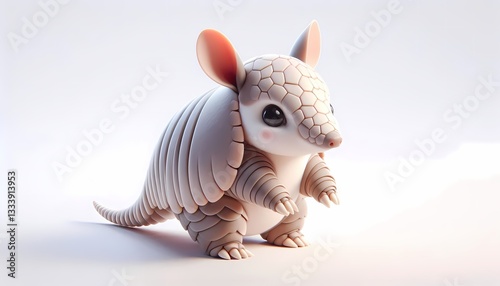 Cute 3D baby armadillo with smooth armor on white background